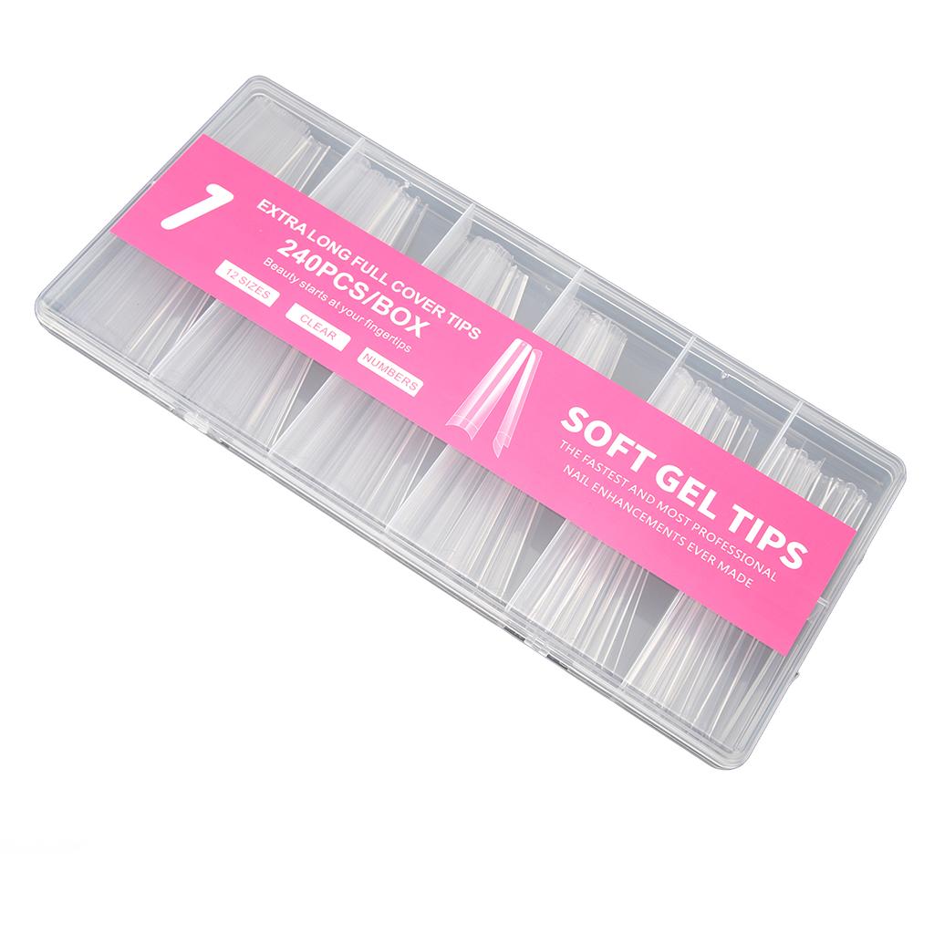 240pcs Long Fake Nail Professional Home Salon DIY Transparent Full Cover Nail Tip for Nail Artist Novice