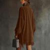 Women's Turtleneck Fringe Minied Dress, Ribbed Corduroy Dress, Casual Loose Color Pocket Dress