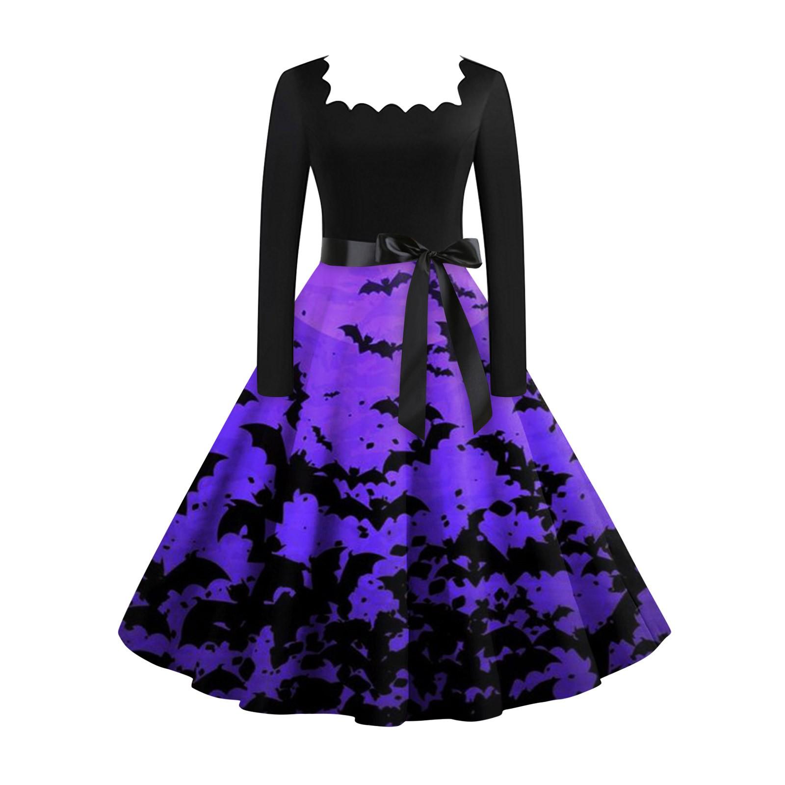 

Женское повседневное модное винтажное платье с длинным рукавом и принтом на Хэллоуин S фиолетовый