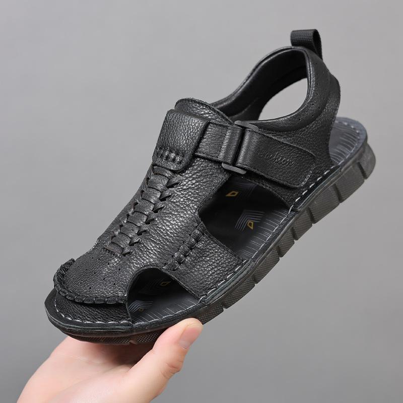 Fashion Summer Cowhide Hollow Thick Soled Outdoor Beach Man Sandals Designer New Soft Sole Fashion Men's Shoes Sandalias Hombre Verano