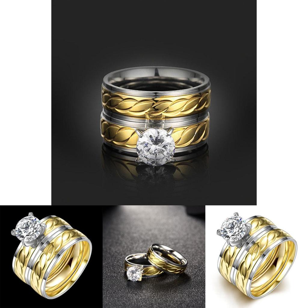 Stylish Gold Titanium Steel Ring For Couples Featuring Hidden Zircon Stone Design