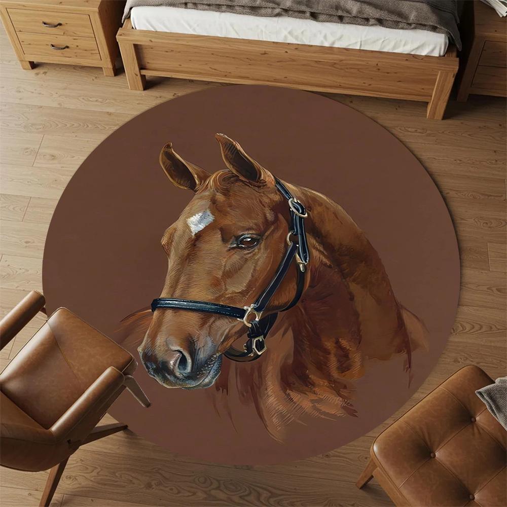 1 Stück Rundteppich mit Pferdekopfmuster für das Büro, Rundteppich unter dem Stuhl für Wohnzimmer, Schlafzimmer, Badezimmer Dekoration Teppich 091858