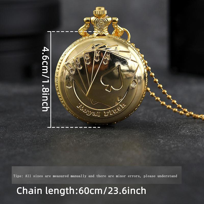 2pcs/set, 1PC Men's Fashion “straight Flush” Design Quartz Pocket Watch & 1PC Classic Vintage Golden Necklace, Ideal Choice for Gifts