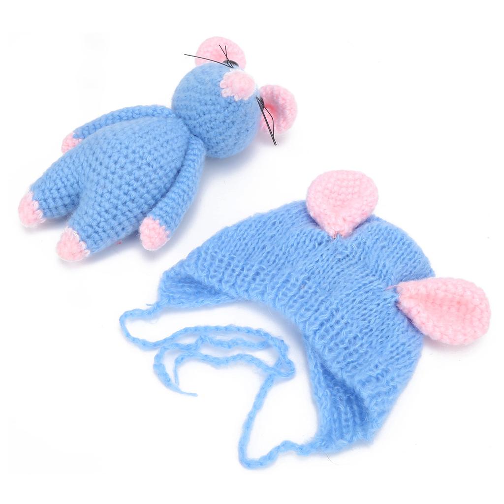 Infant Costume Knitted Sets Baby Photo Shoot Outfits Newborn Baby Mouse Hat with Mouse Doll
