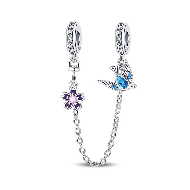 Copper Safety Chain Star Moon Airplane Earth Inlaid Zircon Charms Beads Fit Original Bangle Bracelet Diy Jewelry