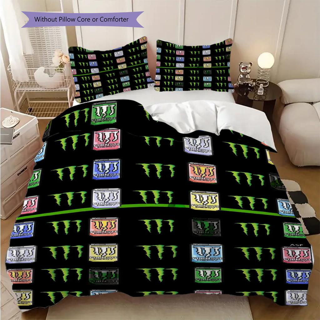 Set di tre pezzi Monster Energy Glow Vibrante(1 * copripiumino + 2 * federa, senza nucleo) Copripiumino e federa regalo di Natale compleanno