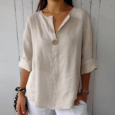 Nuove camicette estive da donna, larghe e scollate, casual, in cotone e lino, con maniche a sette quarti, taglie forti, eleganti e aderenti, 26456