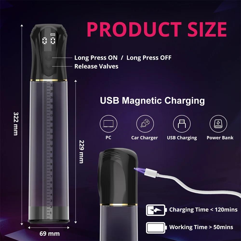 Male Automatic Masturbator Penis Training Dick Enlarger LCD Display Electric Vacuum Sucking Penis Pump Adult Sex Toys for Men