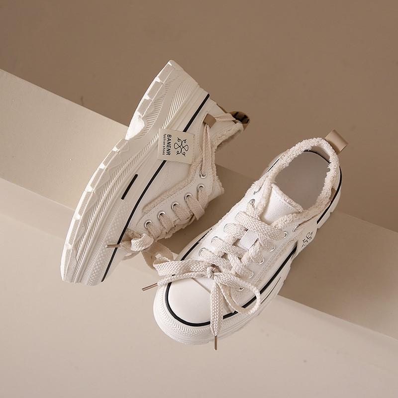 Thick Sole Retro Summer New Canvas Shoes High Heel 5cm Female Tide Students All Casual Board Shoes  Sneakers P495