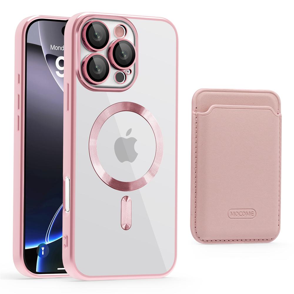 For Magsafe Wallet Leather Plating Clear Case For iPhone 12 13 14 15 16 Pro Max 11 Card Holder Phone Bag Cover