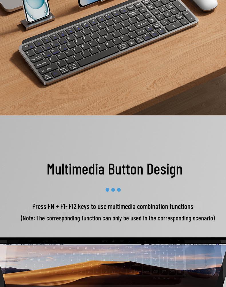 Thin Dual-Mode Wireless Bluetooth Keyboard & Mouse Set for MacBook, Laptop, Phone, iMac