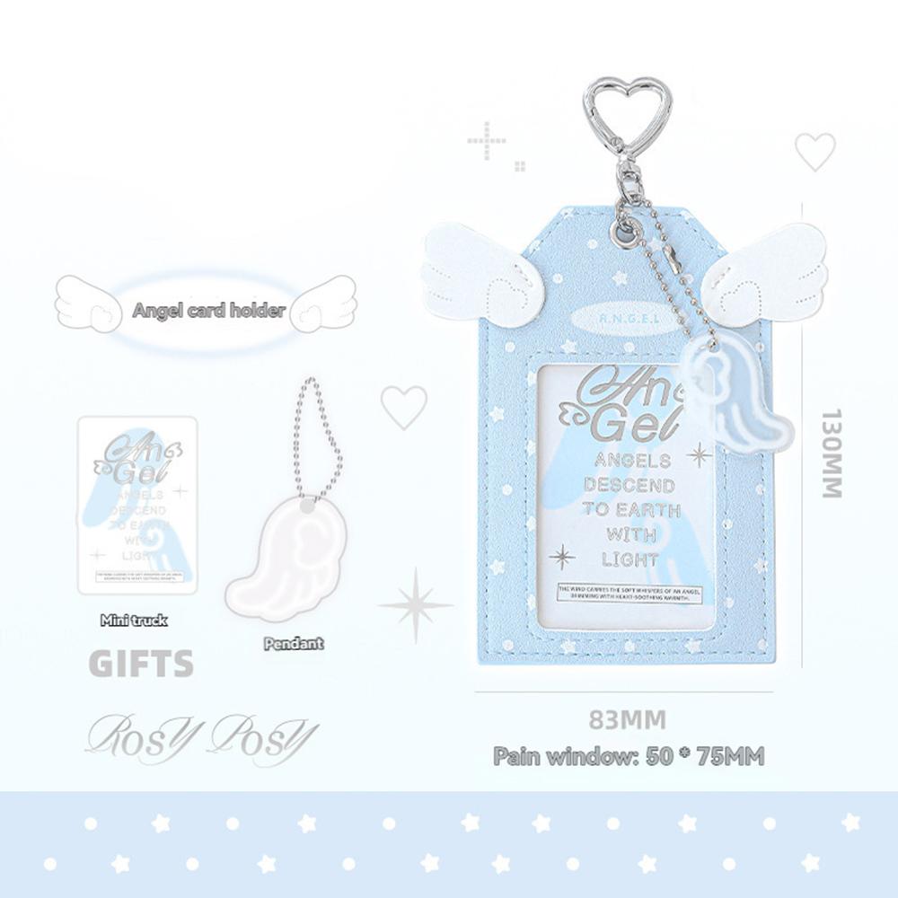 3 Inch PU Leather Photocard Holder Angel Wing Star Photo Card Case Campus Card Protection Badge Card Display Holder Card Pouch