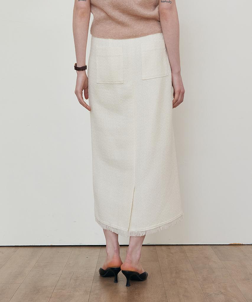 Step Around Tweed Fringe H-Line Skirt_Ivory