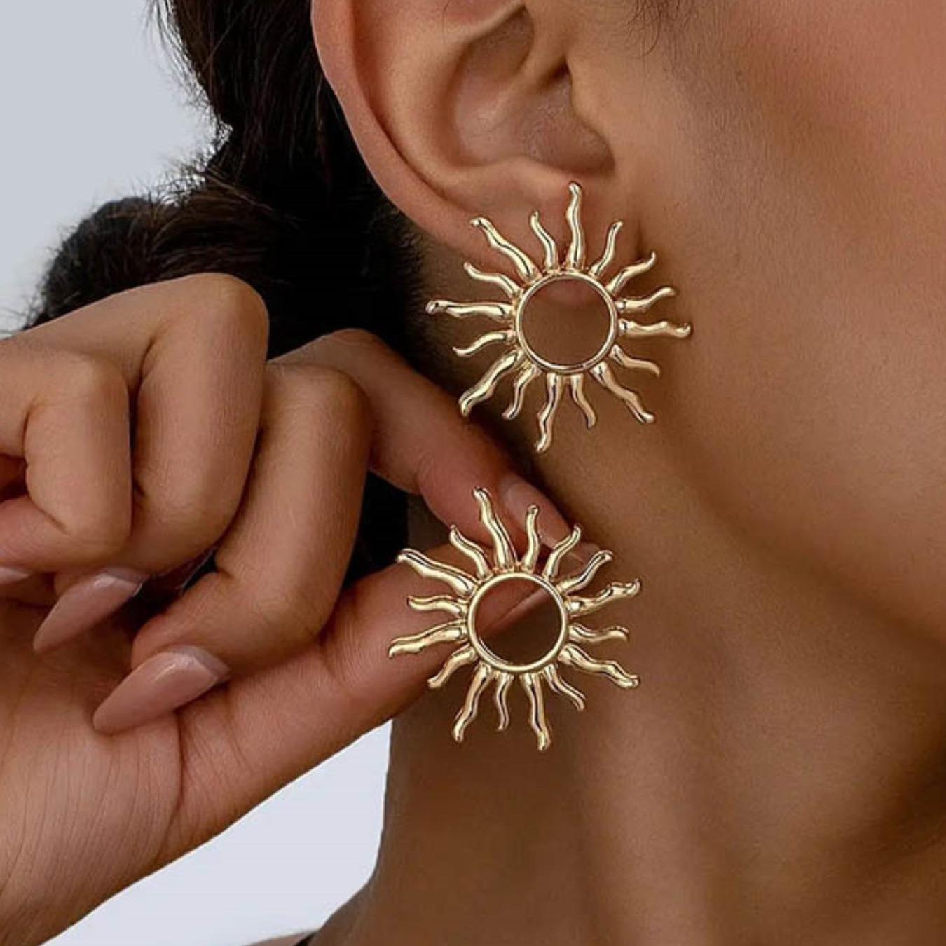 

Персонализированный дизайн, премиальные серьги-пусеты в виде солнца, ретро-модные серьги в виде подсолнуха золотой