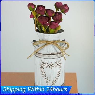 Retro Garden Galvanized Sheet Flower Vases Home Wedding Artificial Flowers Bucket Barrel Holder Shabby Chic Vintage Jug Can