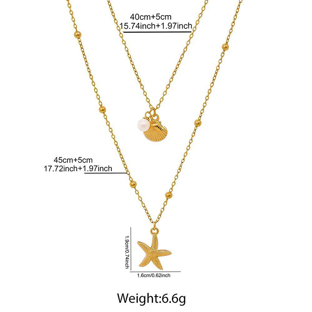 Double Starfish Shell Necklace Summer Vacation Stainless Steel Clavicle Chain Exquisite Versatile Premium Jewelry