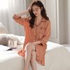 Pajamas Women's Pajamas Summer Silk Ice Silk Seven-Sleeve Cardigan Shirt Medium and Long Sexy Advanced Simulation Silk