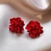 Orecchini a bottone smaltati a forma di fiore piegato 3D color rosso acceso per donna, personalità, temperamento, gioielli minimalisti