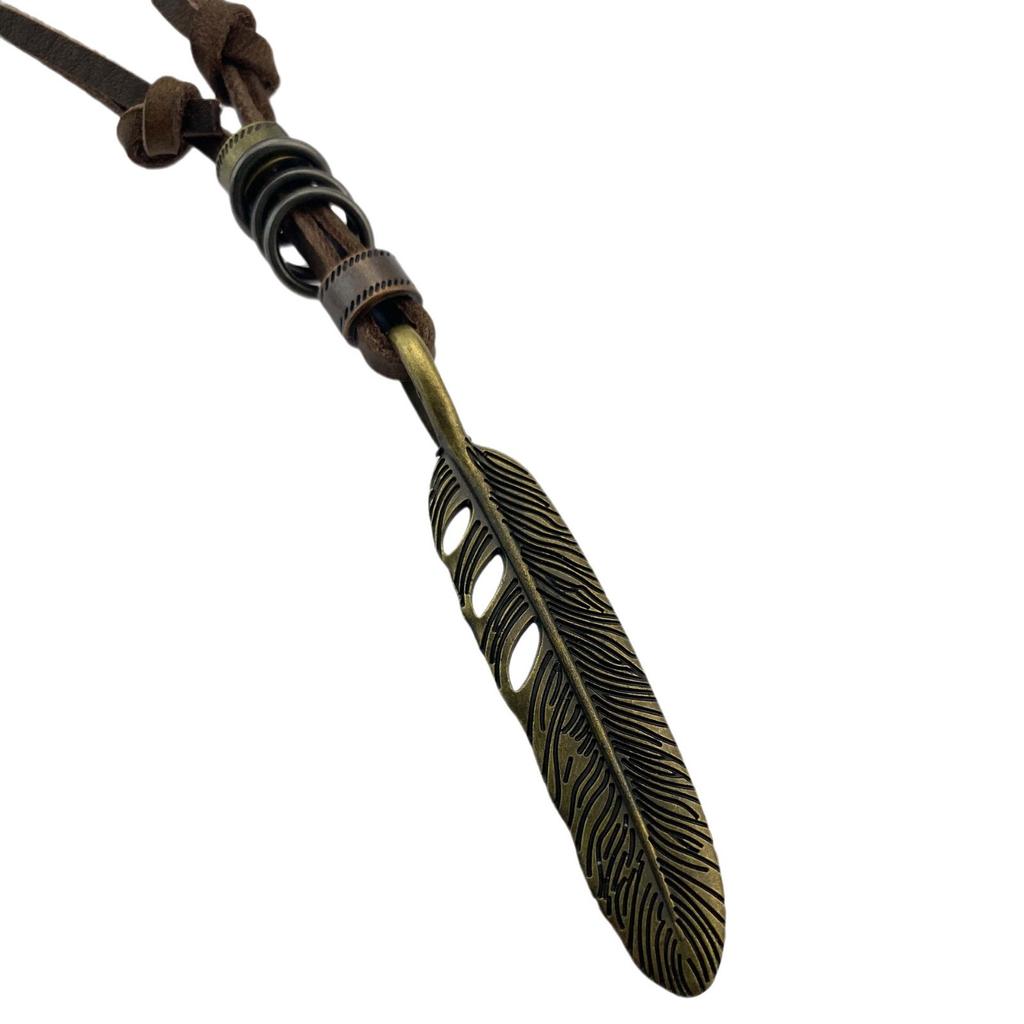 Clothing Accessories Personalized Simple Cowhide Necklace Adjustable Large Feather Pendant Sweater Chain