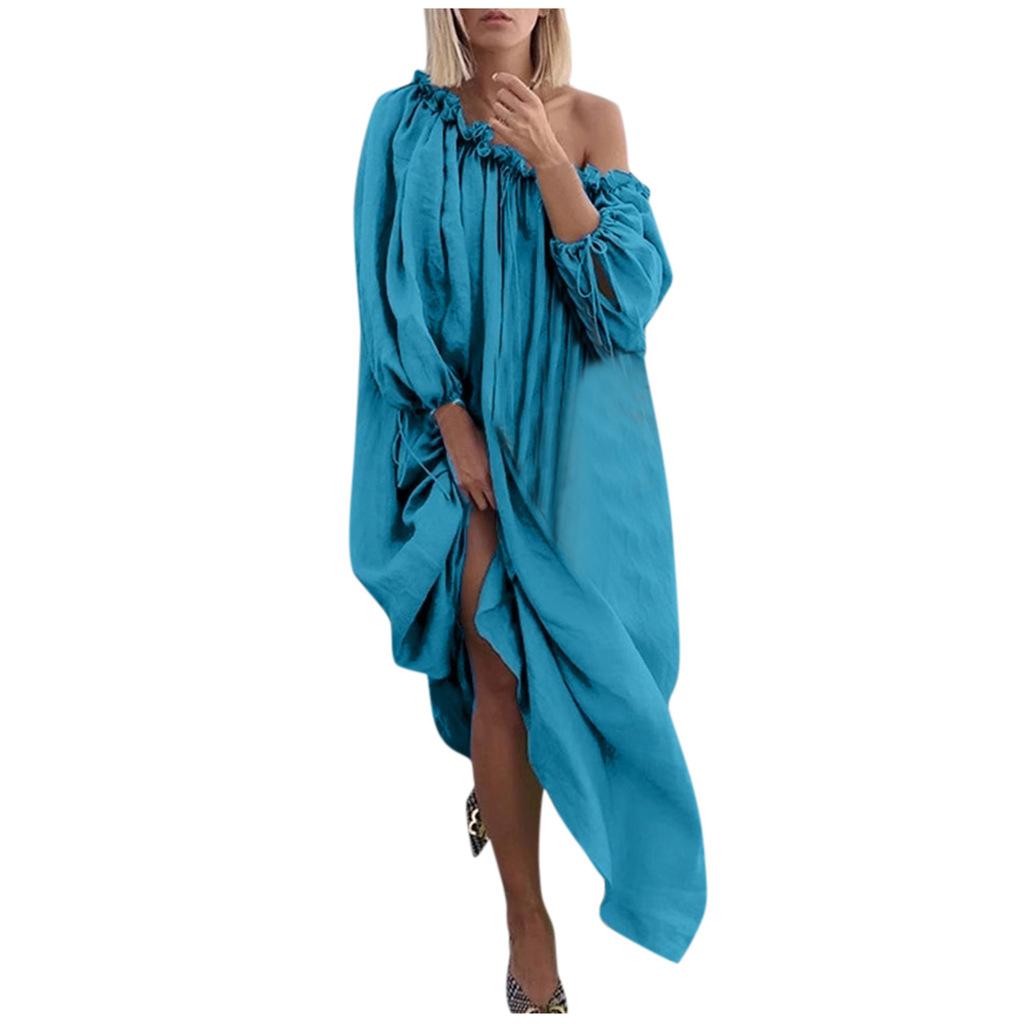 Women Casual Solid Color Plus Size Off Shoulder Dress Comfortable Breathable High Recognition Elegant Slimming Flattering Fit