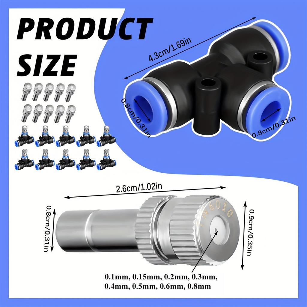 5Pcs Low Pressure 6mm Pneumatic Fitting Pipe Connector Garden Tools Water Fog Sprayer Misting Cooling System Atomizing Nozzles
