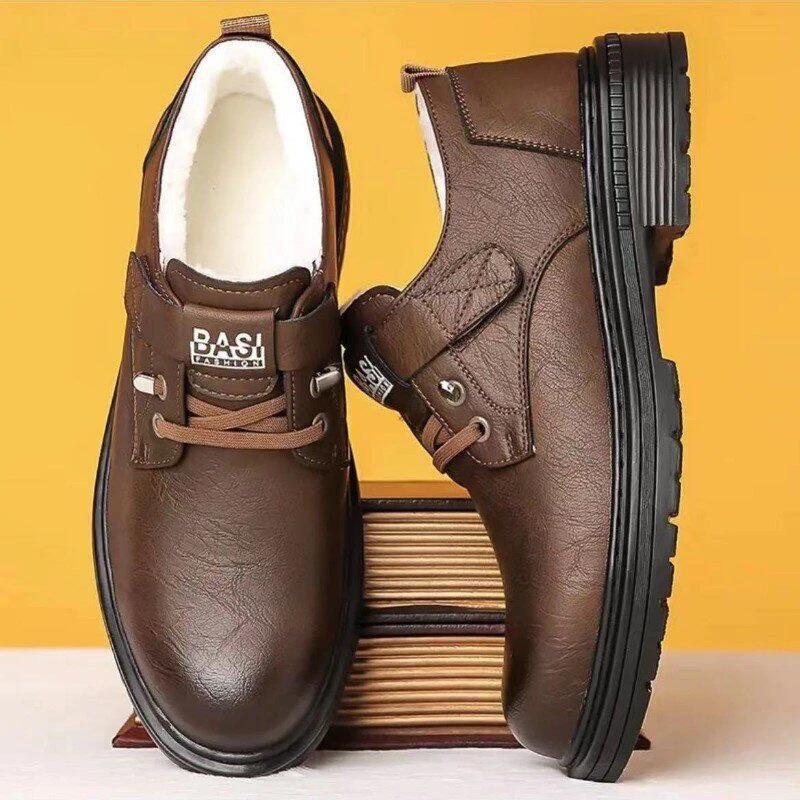 

Мужская обувь зимняя бархатная утолщенная теплая мужская кожаная обувь мягкая поверхность мягкая подошва модная уличная спортивная повседневная короткие ботинки мужская обувь 44