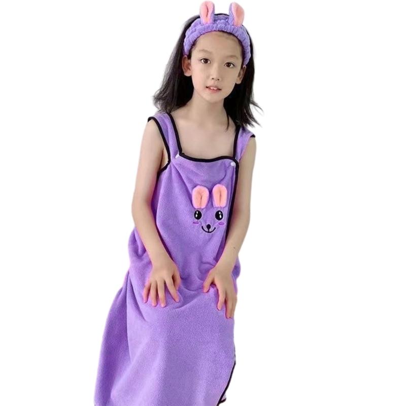 Kids Bathing Towel Comes With Hair Accessory Gentle On Sensitive Skin