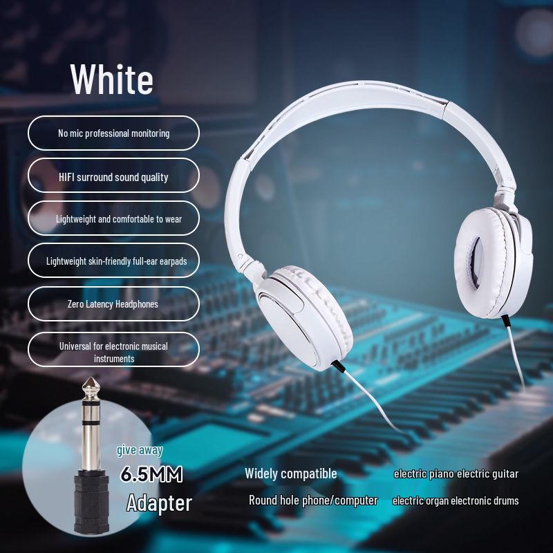 Universal Over-Ear Headphones for Electric Keyboard, Guitar, and Piano (2m-3m Cable, 6.5 To 3.5mm Adapter)