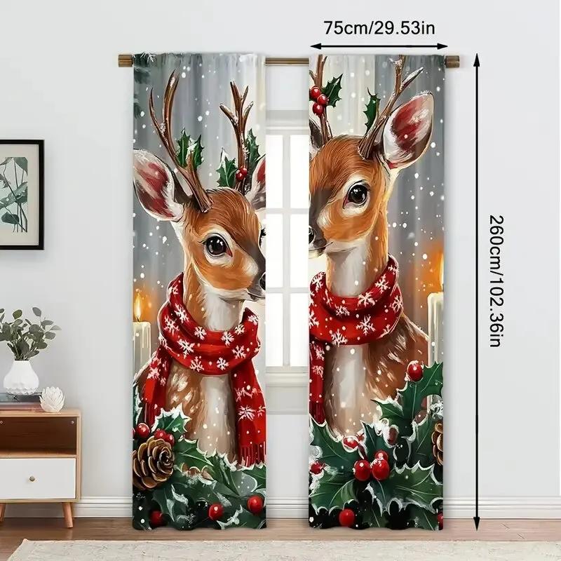 Christmas Reindeer Print Curtains   Pole Bag Curtains   Bedroom and Living Room Decoration   Home Decoration   Christmas Decoration