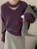 Women's V-Neck Halter Neck Pure Wool Sweater - Elegant Autumn/Winter Loose Knit Pullover