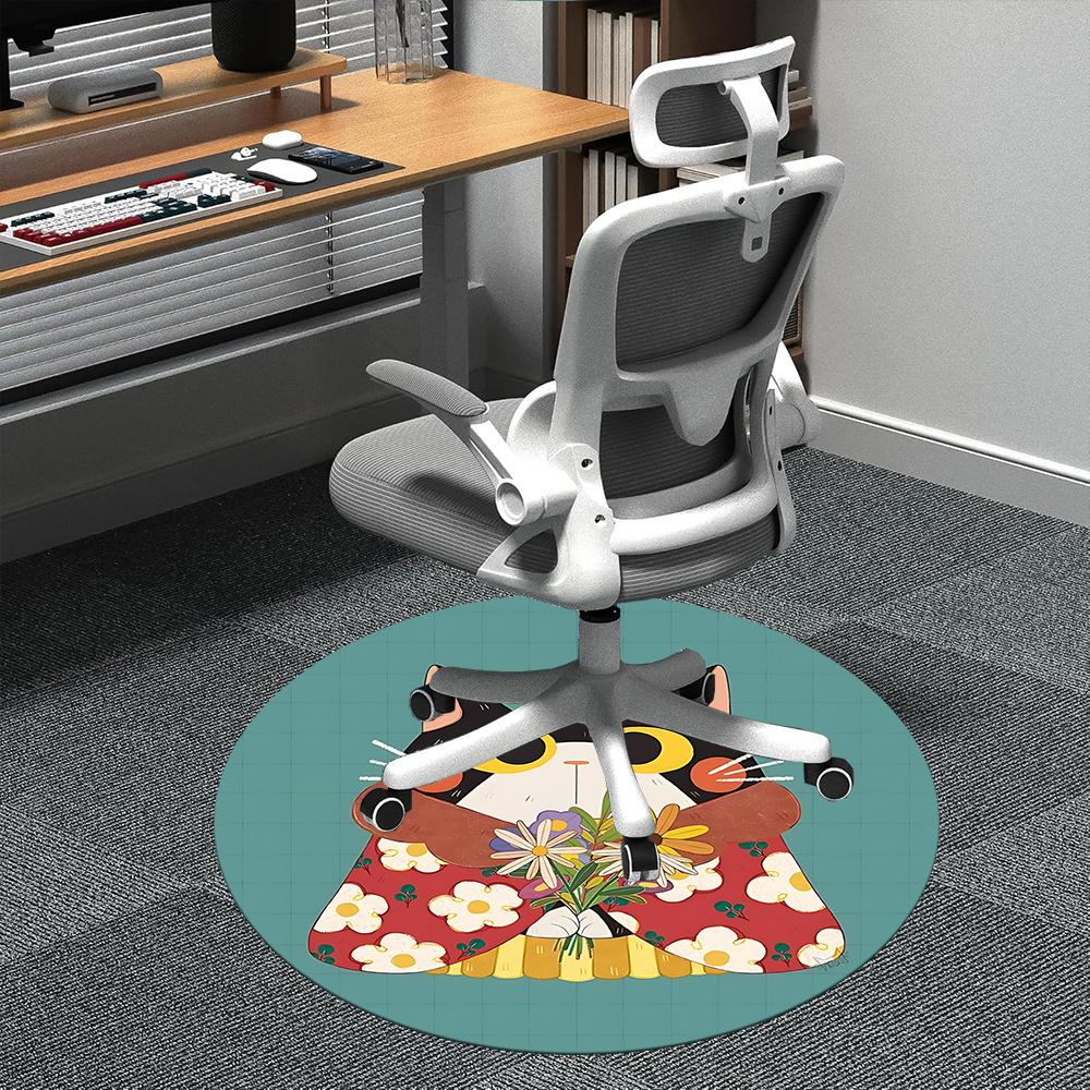 

1pc Floral Cat Office Round Area Rug, Indoor Mat Suitable ForOffice, Under Office Chairs Bedroom Living Room Home Decor, Room Deco u55 80cm by 80cm