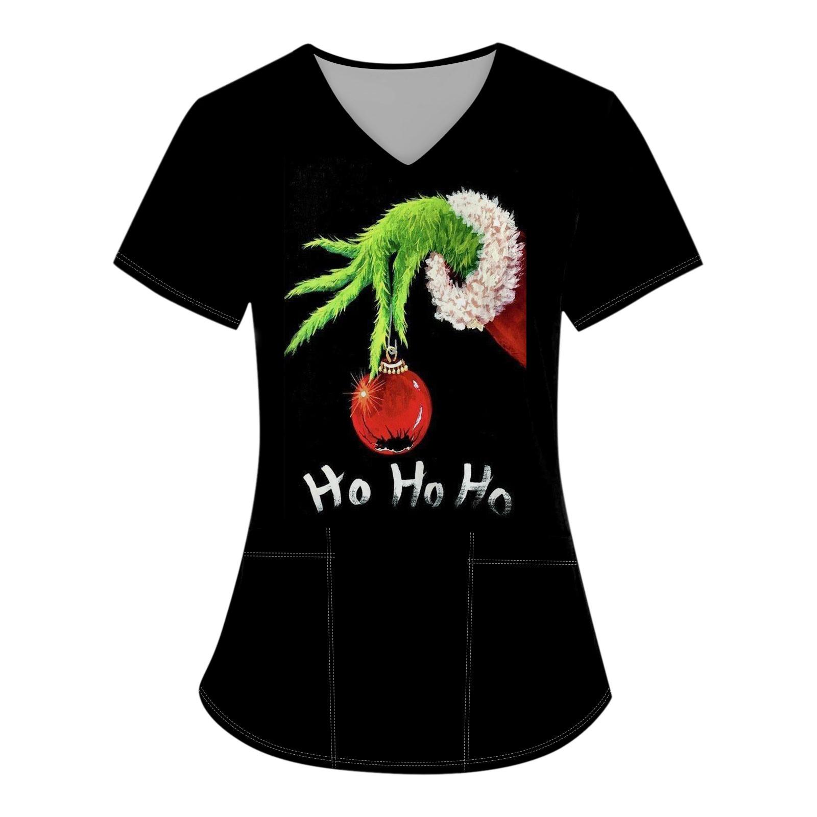 

Ladies Short Sleeve Cross Defoliation Print V Neck Print Pocket Top S