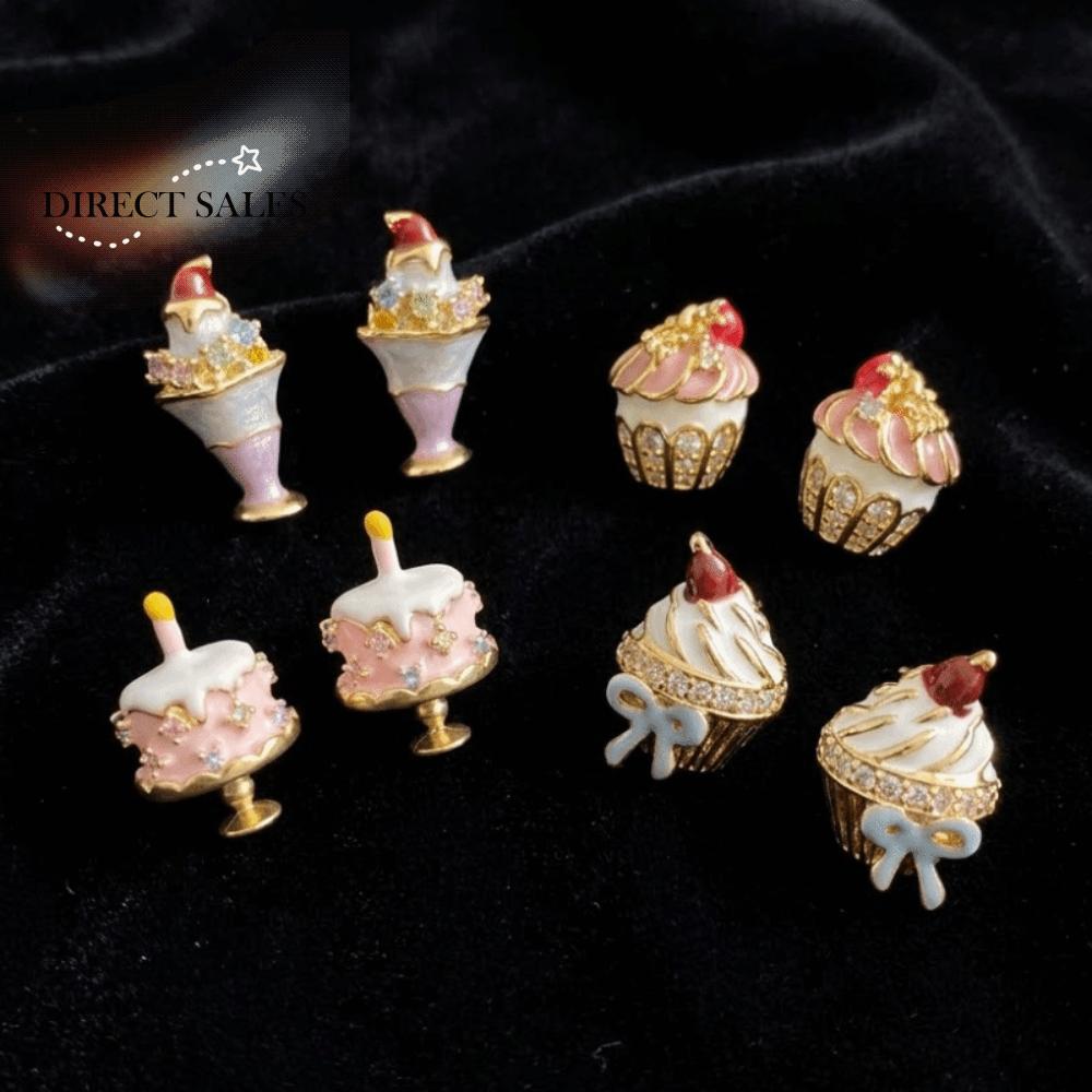 Enamel Birthday Cake Stud Earrings Childishness Zircon Mousse Cake Earrings Korean Style Y2K Ice Cream Ear Studs Gift