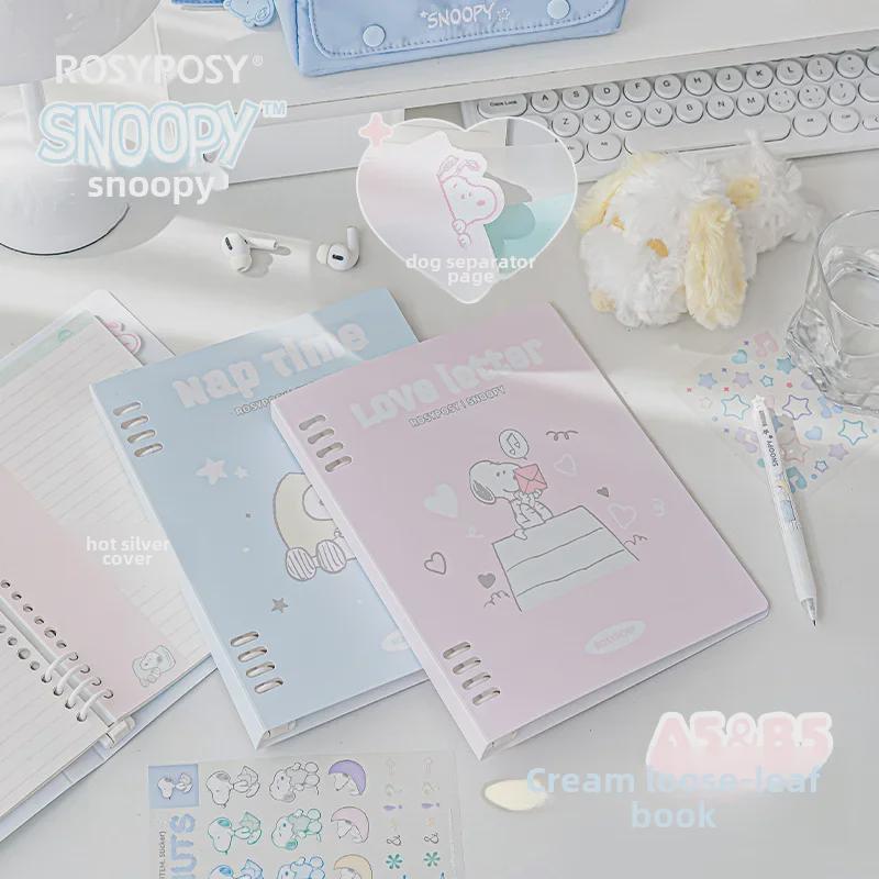RosyPosy Snoopy Softcover Notebook: Cream Loose-Leaf with Colorful Pages, Stickers, and Horizontal Lines.