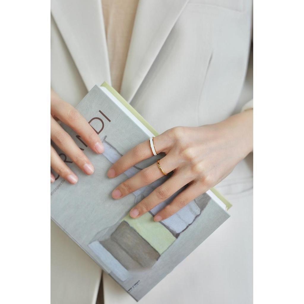 Bague Émail Minimaliste Jardin de Monet - Bague de Doigt Ouverte Chic Français pour Femmes