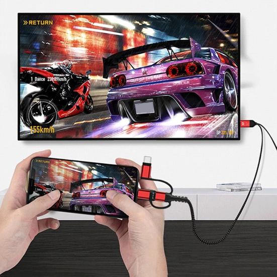 Adapter Cable 3-in-1 Type-C 2m TV Micro USB AV Adapter 1080P Cable