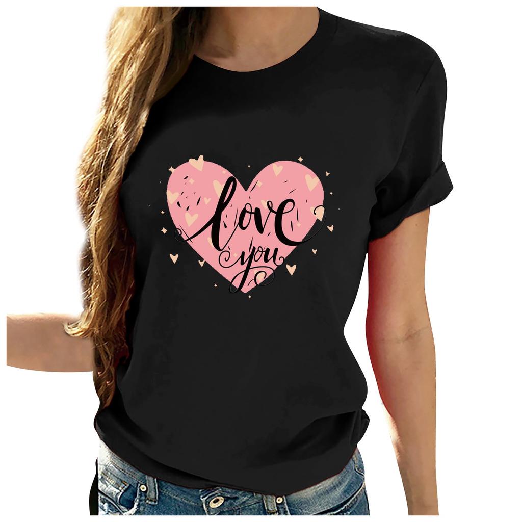 Women's Casual Fashion Large Yards Of Love Print Round Neck T-shirt