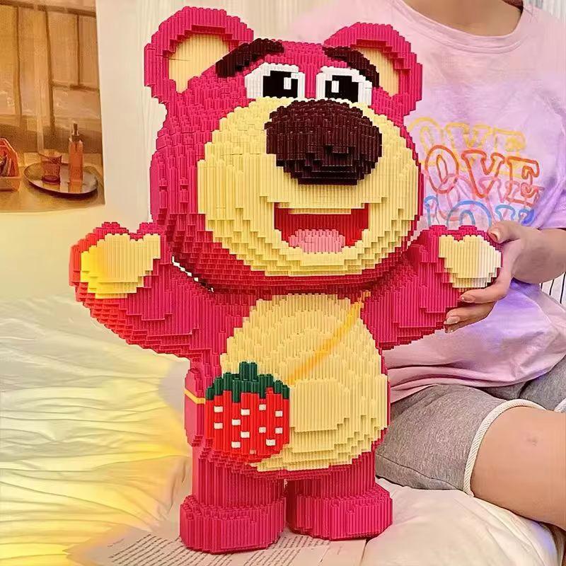 50cm Cute Giant Huge Strawberry Bear Blocks Assembly Toy Pet Block Kids Gifts Model Ornaments Home Decoration Toys Kid Friendly Entertaining Fun Play