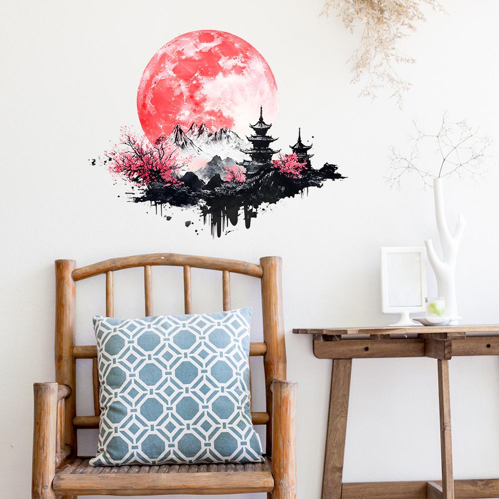 Kreative Landschaftsmalerei im antiken Stil Mond Schlafzimmer Wohnzimmer Veranda Heimverschönerung Dekoration Wandaufkleber