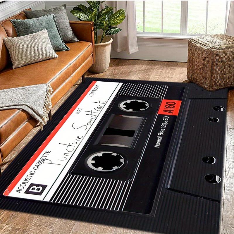 Vintage Cassette Tape Rug, Retro 80s Music Design Non-Slip Floor Mat for Bedroom & Living Room, Nostalgic Home Decor Carpet