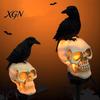 Weatherproof Solar Lights for Outside LED Crow Skull Light, Waterproof Halloween Pathway Gothic Horror Party Gifts Collectors on Skeleton Head