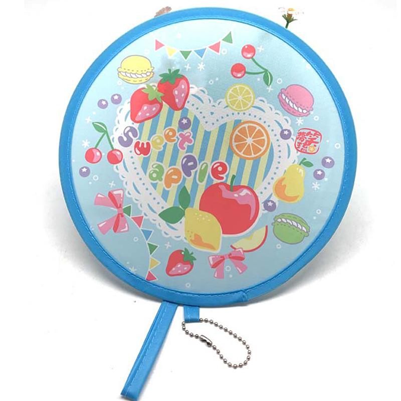 Foldable Round Hand Fan Bright Cartoon Prints Portable Hanging Chain Lightweight Cooling Fan for Kids Birthday Party Favor