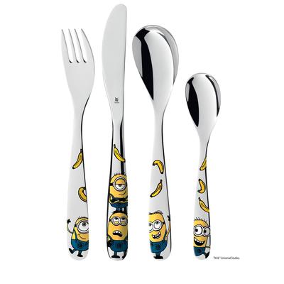 WMF Minion Sztućce Stal nierdzewna W1286076040 Zestaw dla dzieci, Zestaw 4-częściowy, Przyjazny dzieciom, Można myć w zmywarce, Stal,