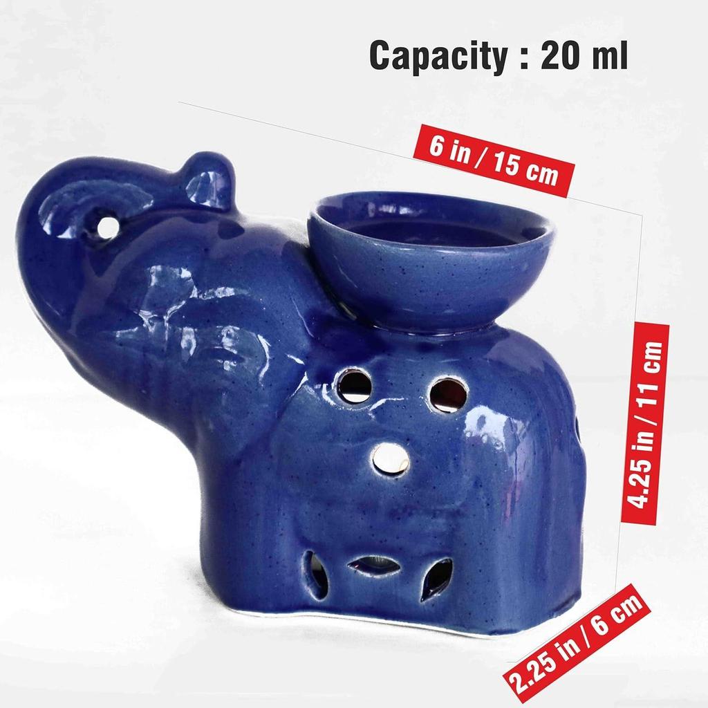 Blue Elephant Ceramic Oil Burner with Tealight Candle – Handcrafted Decorative Aroma Diffuser for Home & Spa Use