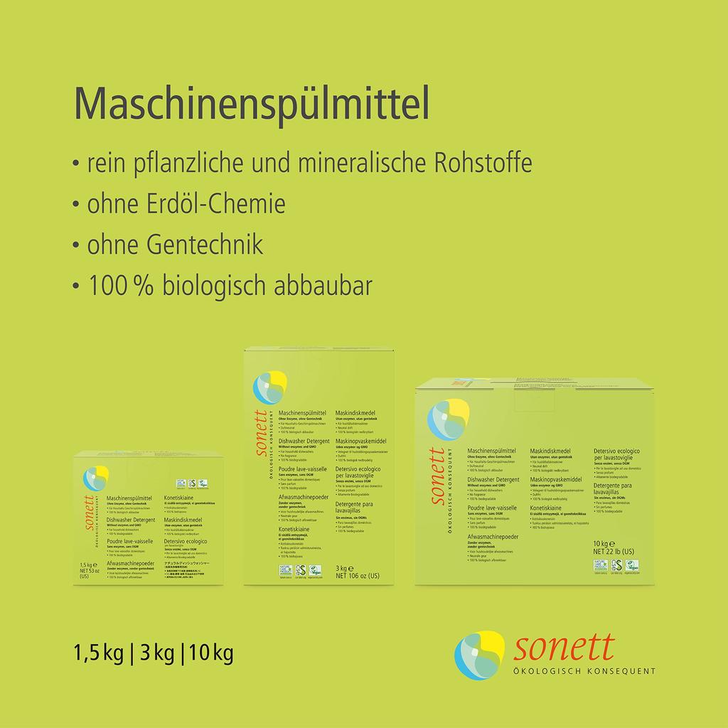 sonett Dishwasher Detergent Powder Unscented Sensitive Skin Organic Natural SNN4023 1.5kg Skin-friendly