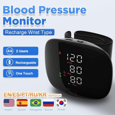 Rechargeable Wrist Blood Pressure Monitor Voice Smart Touch LED Screen Digital Automatic BP Tonometer Heart Rate Pulse Sphygmomanometer A01