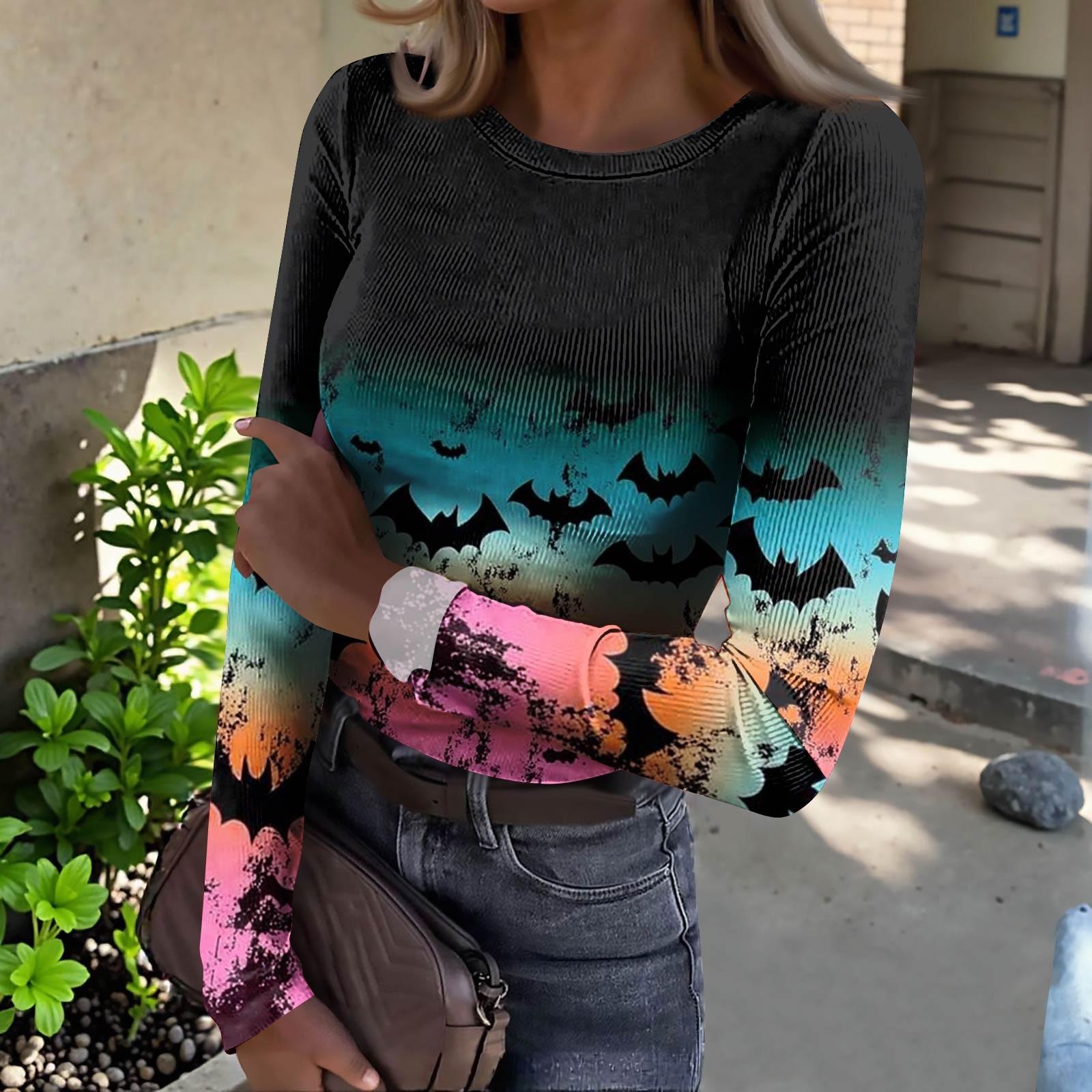 

Женская футболка с облегающим низом, модная повседневная с градиентным принтом, пуловер с круглым вырезом и длинными рукавами XL розовый