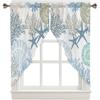 Swag Curtain Valances Nautical Coastal Ocean Coral Short Swag Topper for Small Windows Beach Themed Blue Teal Window Curtain Tiers for Kitchen