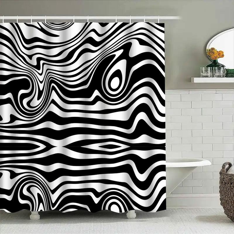 Black White Zebra Print Shower Curtain Waterproof Bathroom Decor Customizable Size Shown: 72x84 In (180X215 Cm) Extra Large Blac
