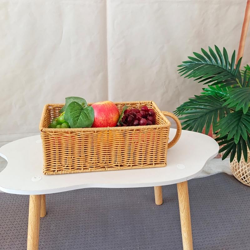 Plastic Rattan Finishing Basket for Desk Organization Desktop Small Item Organizer Portable Kitchen Storage Bin